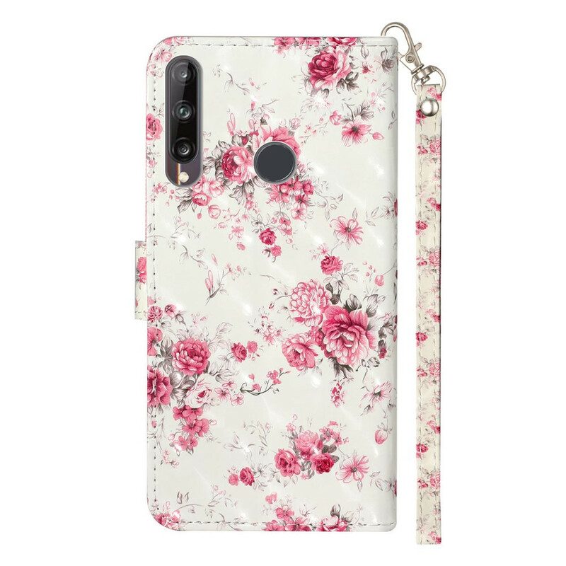 Flip Case Für Huawei Y6p Mit Kordel Riemenlichtfleckblumen