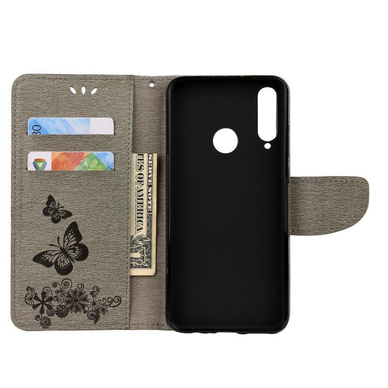 Flip Case Für Huawei Y6p Nur Schmetterlinge Mit Schlüsselband