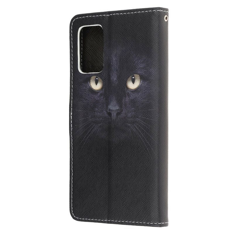 Flip Case Für Samsung Galaxy Note 20 Mit Kordel Riemchenförmige Schwarze Katzenaugen