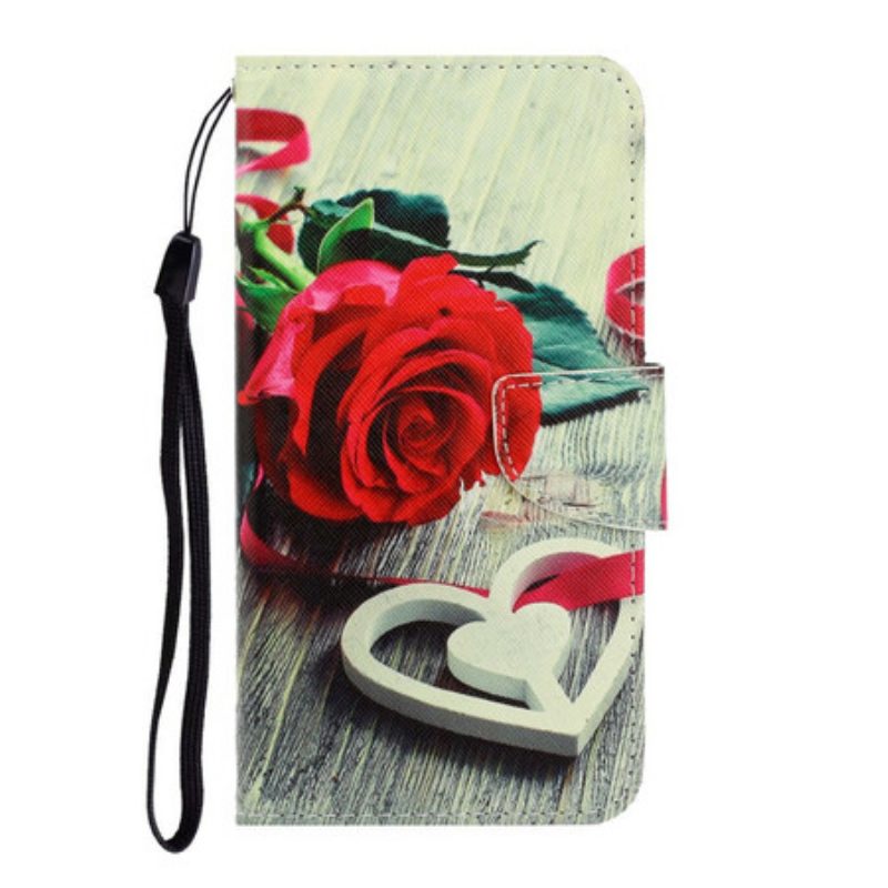 Flip Case Für Samsung Galaxy Note 20 Mit Kordel Romantische Rose Mit Riemen