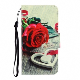 Flip Case Für Samsung Galaxy Note 20 Mit Kordel Romantische Rose Mit Riemen