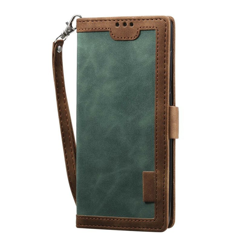 Flip Case Für Samsung Galaxy Note 20 Retro-kunstleder Mit Schlüsselband