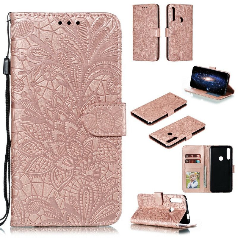 Flip Case Für Huawei P Smart Z Mit Kordel Riemen Mit Stammesblumen