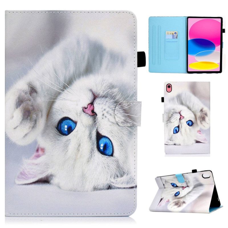 Flip Case Für iPad 10.9" (2022) Weiße Katze Mit Blauen Augen