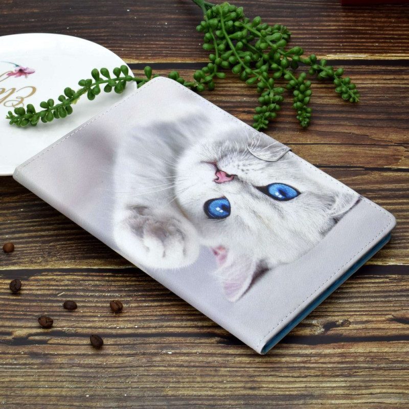 Flip Case Für iPad 10.9" (2022) Weiße Katze Mit Blauen Augen