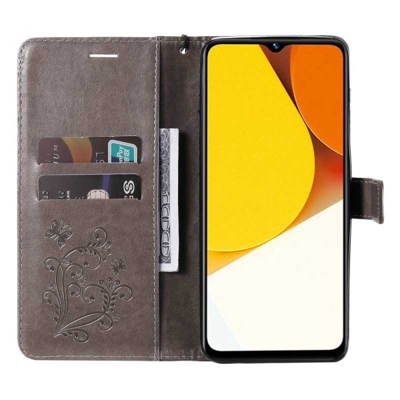 Flip Case Für Vivo Y22s Mit Kordel Riesige Riemenschmetterlinge