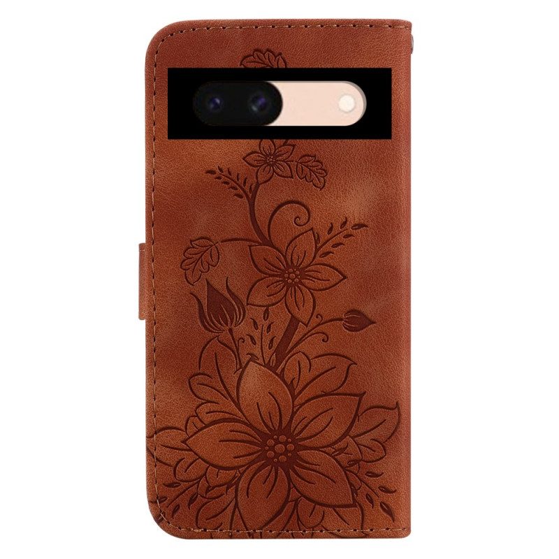 Lederhüllen Google Pixel 8a Handyhülle Blumen Mit Riemen