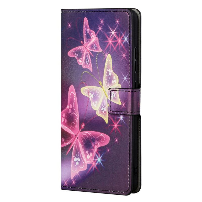 Flip Case Für OnePlus Nord CE 2 5G Neon-schmetterlinge