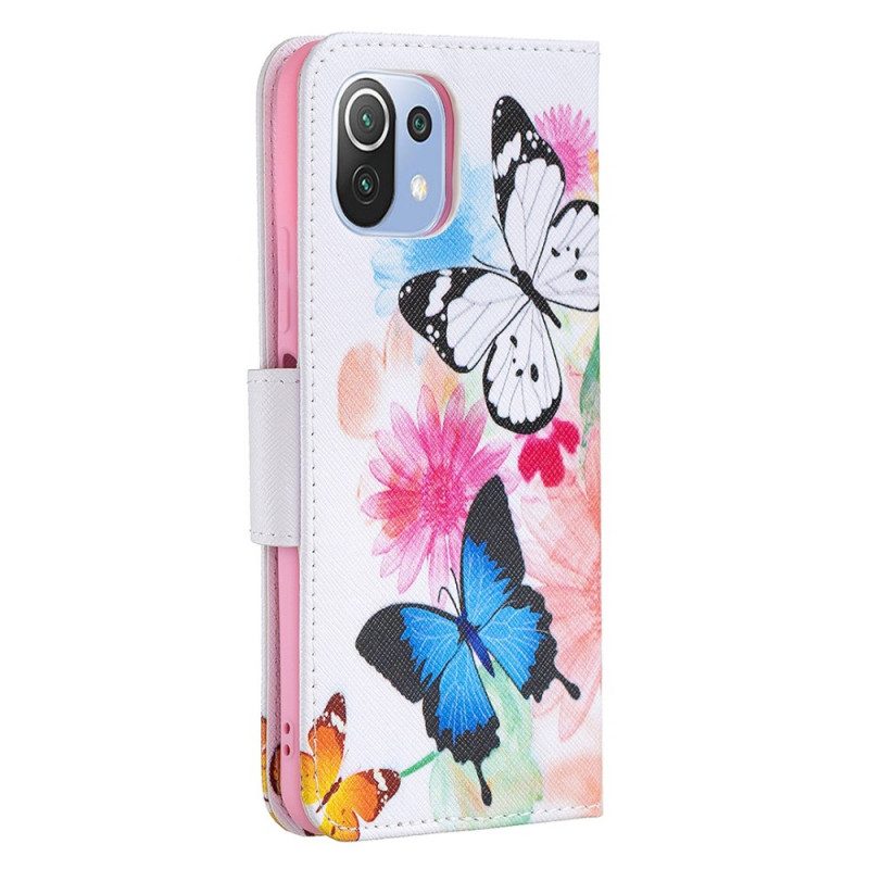 Flip Case Für Xiaomi Mi 11 Lite 4G / 5G / 5G NE Bemalte Schmetterlinge Und Blumen