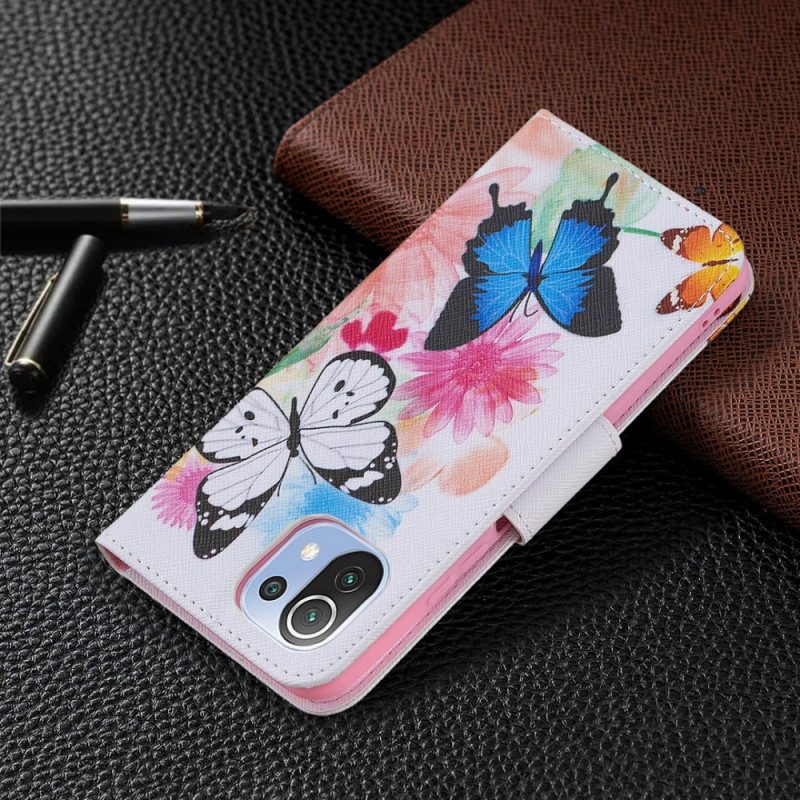 Flip Case Für Xiaomi Mi 11 Lite 4G / 5G / 5G NE Bemalte Schmetterlinge Und Blumen