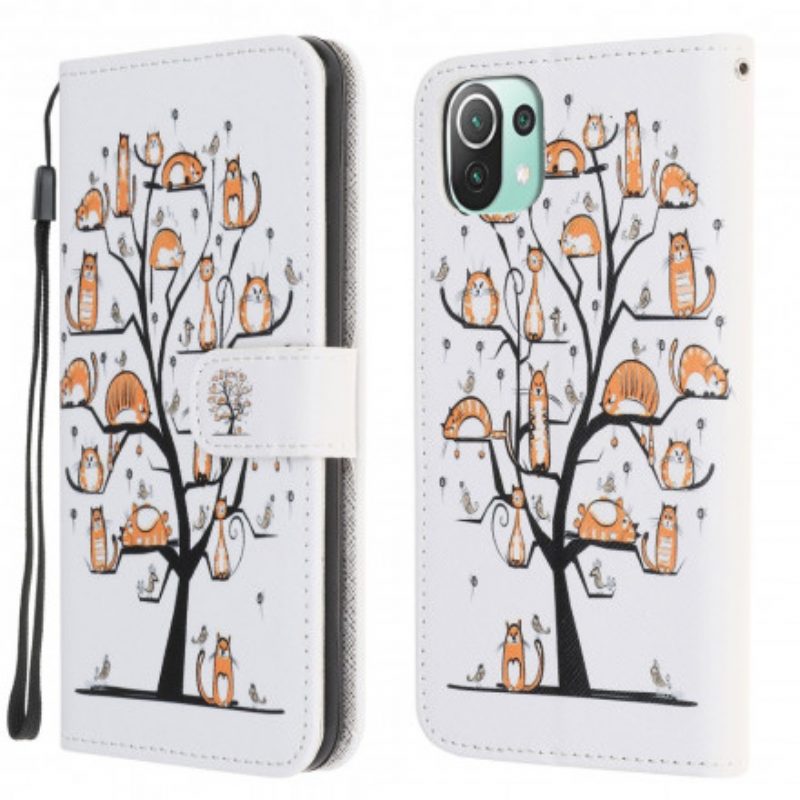 Flip Case Für Xiaomi Mi 11 Lite 4G / 5G / 5G NE Mit Kordel Funky Cats Mit Riemen