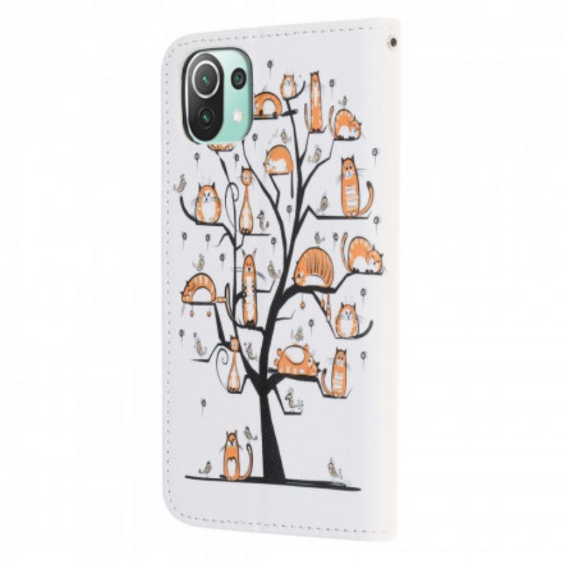 Flip Case Für Xiaomi Mi 11 Lite 4G / 5G / 5G NE Mit Kordel Funky Cats Mit Riemen