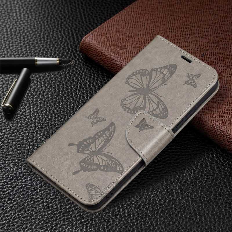 Flip Case Für Xiaomi Mi 11 Lite 4G / 5G / 5G NE Mit Kordel Riemchen Mit Schmetterlingen-print