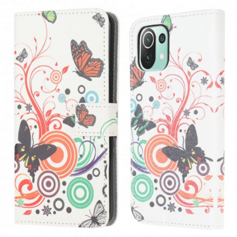 Flip Case Für Xiaomi Mi 11 Lite 4G / 5G / 5G NE Schmetterlinge Und Blumen