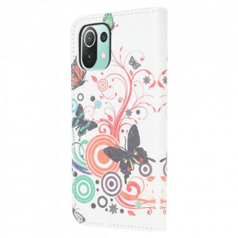 Flip Case Für Xiaomi Mi 11 Lite 4G / 5G / 5G NE Schmetterlinge Und Blumen