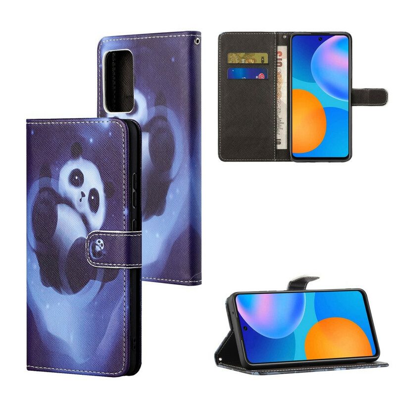 Flip Case Für Poco M3 Pro 5G Mit Kordel Panda Space Mit Schlüsselband