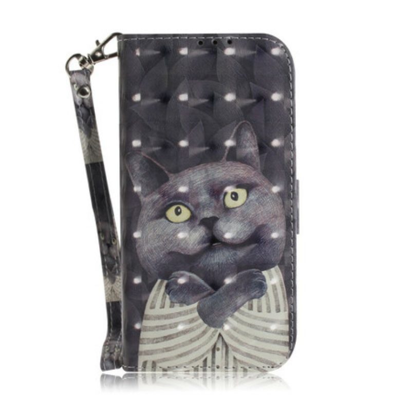 Flip Case Für Xiaomi Redmi Note 9 Mit Kordel Graue Katze Mit Riemen