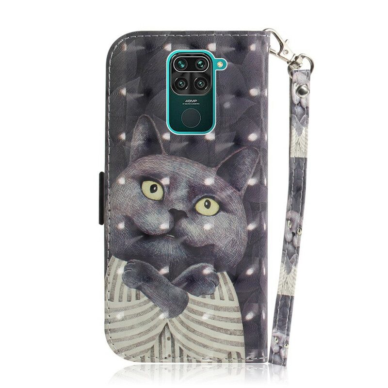 Flip Case Für Xiaomi Redmi Note 9 Mit Kordel Graue Katze Mit Riemen