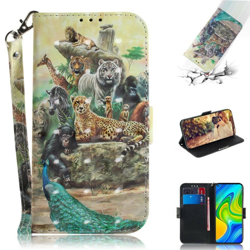 Flip Case Für Xiaomi Redmi Note 9 Mit Kordel Tanga-safari-tiere