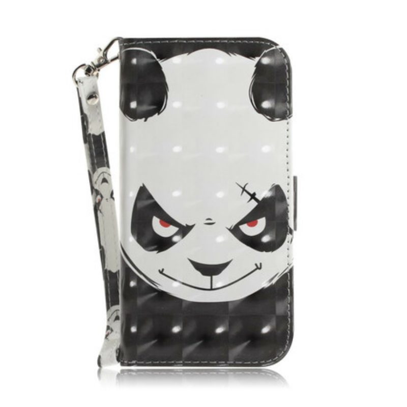 Flip Case Für Xiaomi Redmi Note 9 Mit Kordel Wütender Panda Mit Schlüsselband