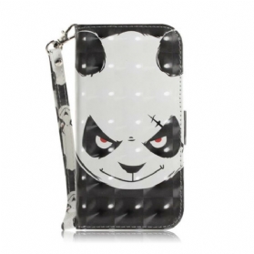 Flip Case Für Xiaomi Redmi Note 9 Mit Kordel Wütender Panda Mit Schlüsselband