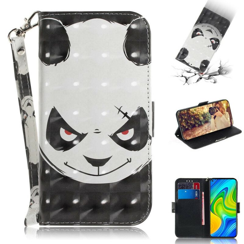 Flip Case Für Xiaomi Redmi Note 9 Mit Kordel Wütender Panda Mit Schlüsselband