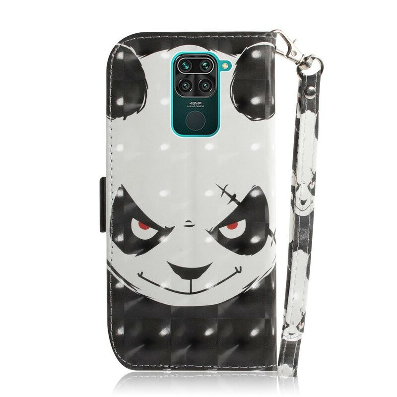 Flip Case Für Xiaomi Redmi Note 9 Mit Kordel Wütender Panda Mit Schlüsselband