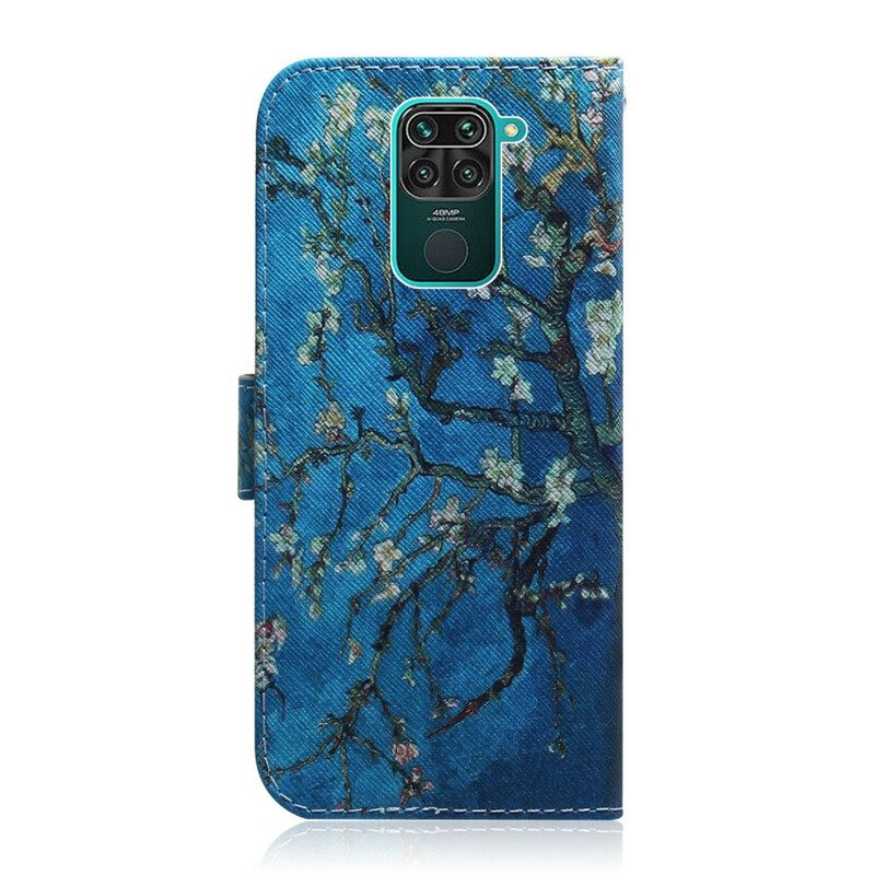 Lederhüllen Für Xiaomi Redmi Note 9 Blühender Baum. Blauer Hintergrund