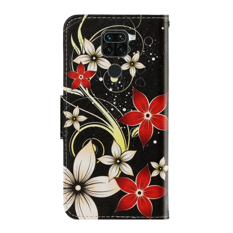 Lederhüllen Für Xiaomi Redmi Note 9 Mit Kordel Bunte Riemchenblumen