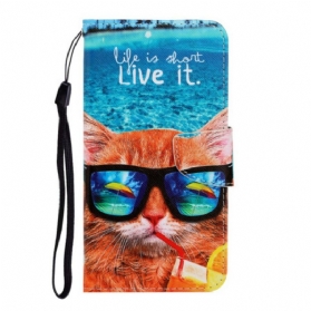 Lederhüllen Für Xiaomi Redmi Note 9 Mit Kordel Cat Live It Strappy