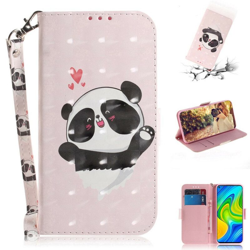 Lederhüllen Für Xiaomi Redmi Note 9 Mit Kordel Panda Love Mit Schlüsselband