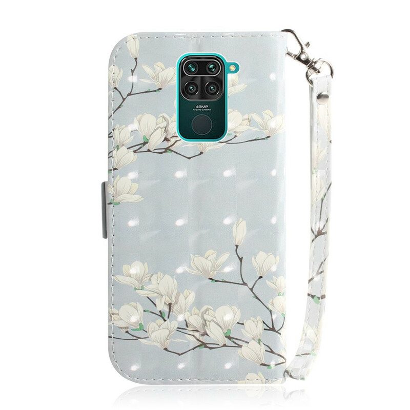 Lederhüllen Für Xiaomi Redmi Note 9 Mit Kordel Strap Blumenbaum