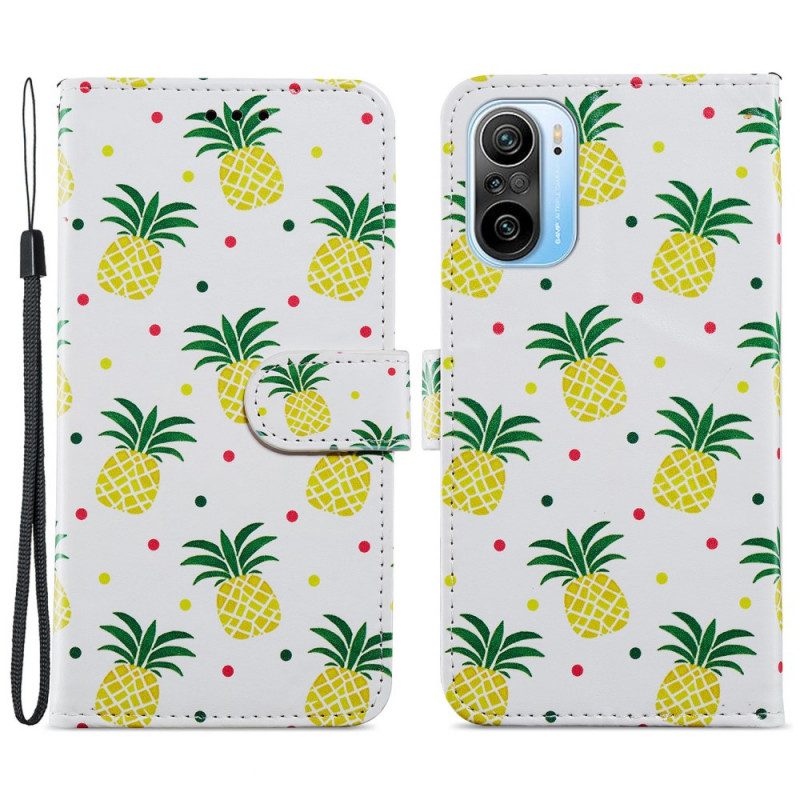 Flip Case Für Poco F3 Mehrere Ananas