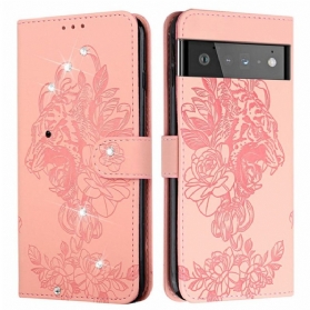 Flip Case Für Google Pixel 6 Pro Barocker Tiger Und Strass