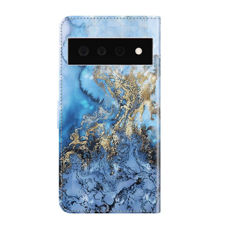 Flip Case Für Google Pixel 6 Pro Lichtpunkt-marmor-design Mit Umhängeband