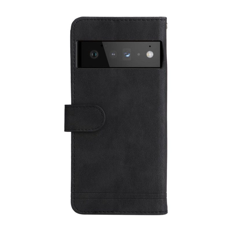 Flip Case Für Google Pixel 6 Pro Nieten Und Riemen Aus Kunstleder