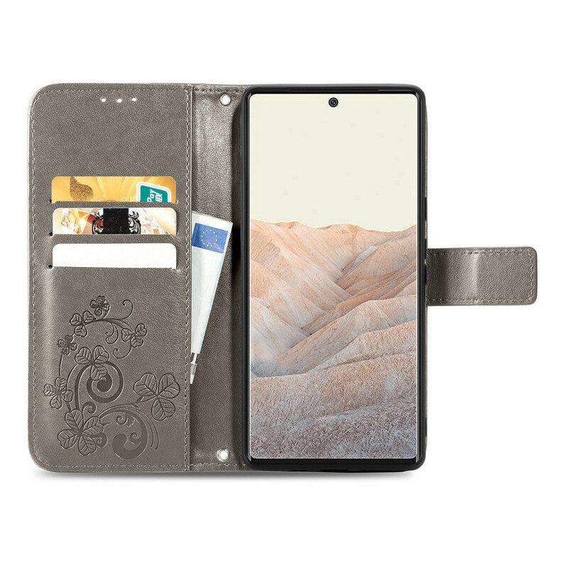 Flip Case Für Google Pixel 6 Pro Vierblättriges Kleeblatt