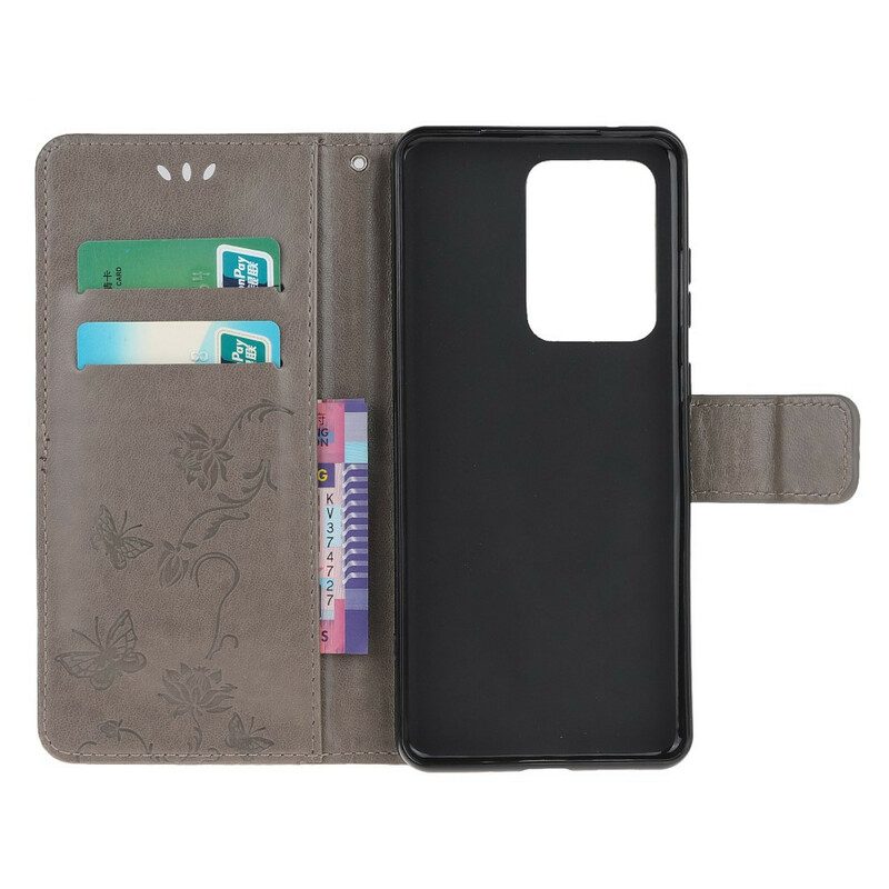 Flip Case Für Samsung Galaxy Note 20 Ultra Mit Kordel Tanga-schmetterlinge Und Blumen