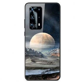 Hülle Für Huawei P40 Space Moon Gehärtetes Glas