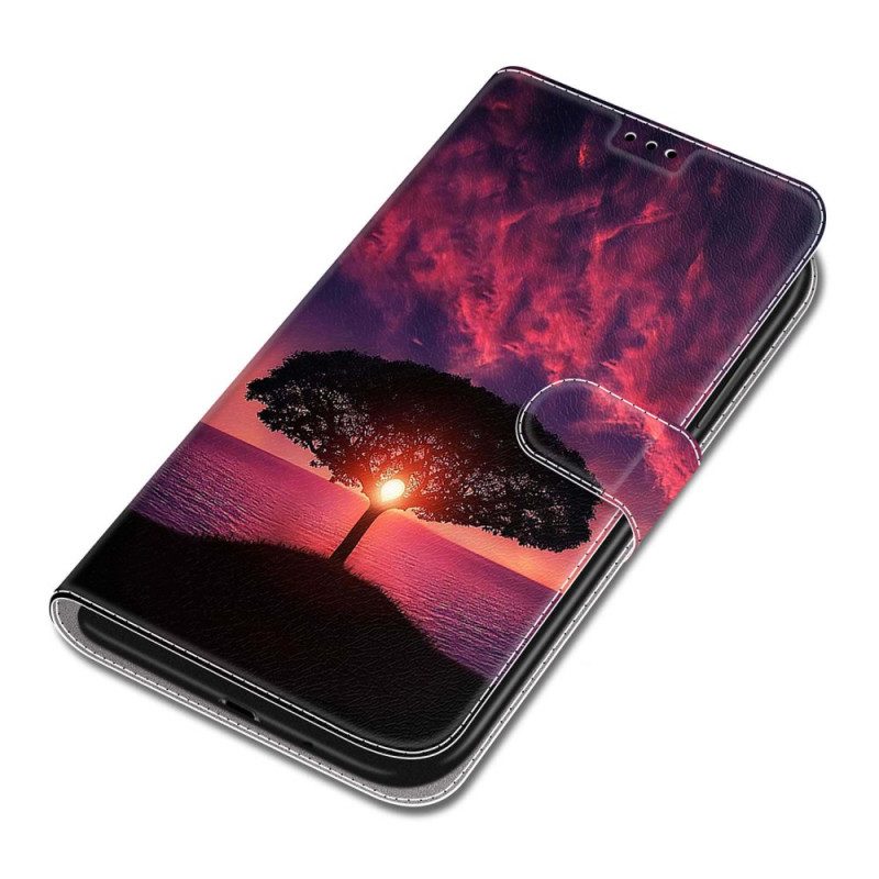 Lederhüllen Für Samsung Galaxy S24 Ultra 5g Black Tree Und Sunset Strap