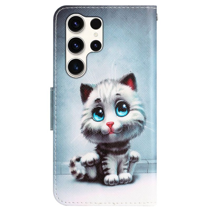 Lederhüllen Samsung Galaxy S24 Ultra 5g Blauäugige Katze Mit Riemen