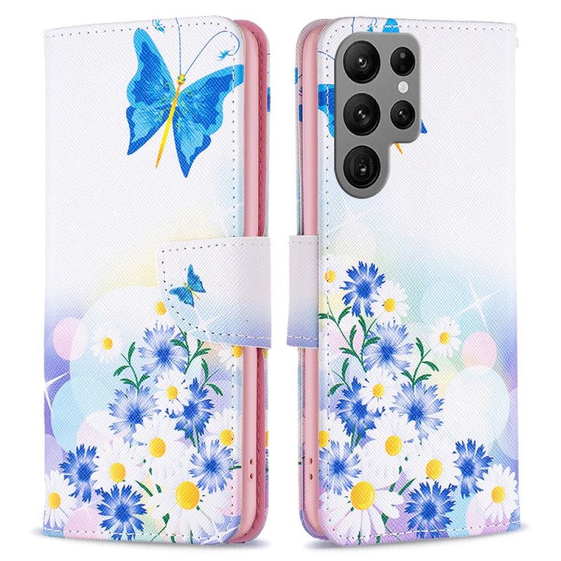 Lederhüllen Samsung Galaxy S24 Ultra 5g Handyhülle Aquarell-schmetterlinge