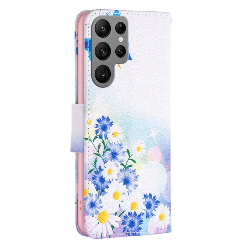 Lederhüllen Samsung Galaxy S24 Ultra 5g Handyhülle Aquarell-schmetterlinge