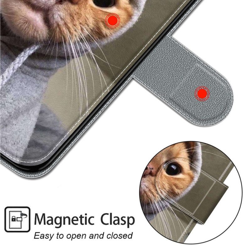 Lederhüllen Samsung Galaxy S24 Ultra 5g Handyhülle Katze Im Gelben Trägerpullover