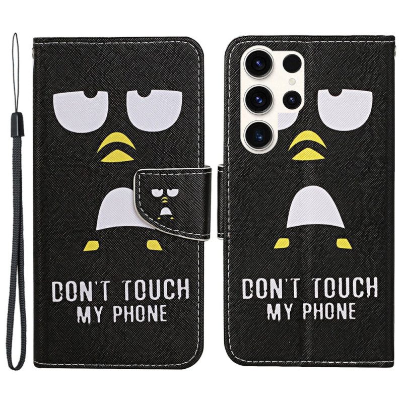 Lederhüllen Samsung Galaxy S24 Ultra 5g Pinguin Don't Touch My Phone Lanyard