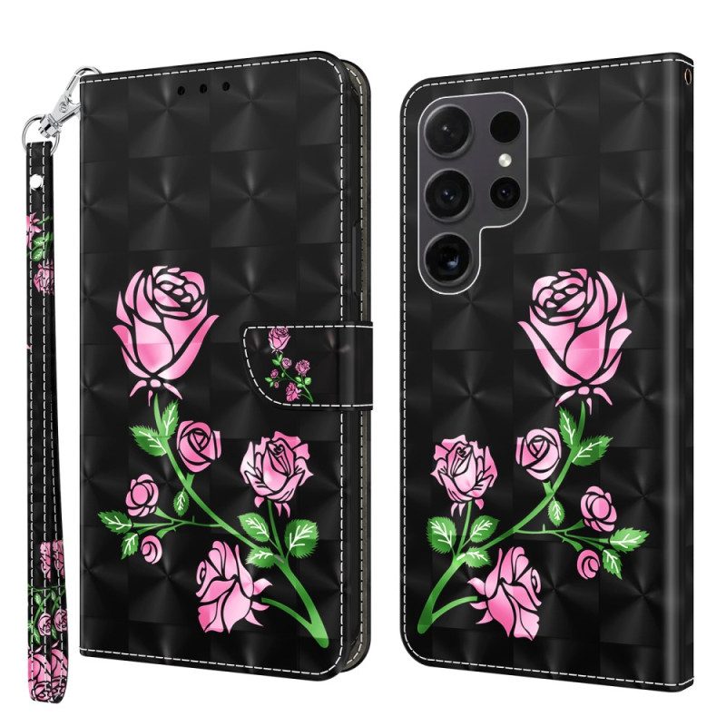 Lederhüllen Samsung Galaxy S24 Ultra 5g Rosenblüten Mit Riemen