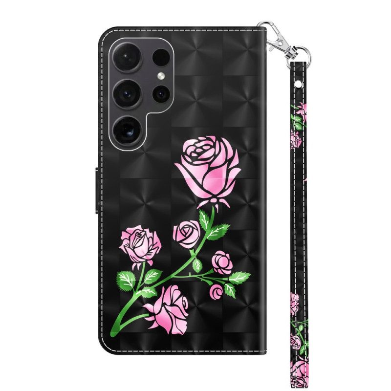 Lederhüllen Samsung Galaxy S24 Ultra 5g Rosenblüten Mit Riemen