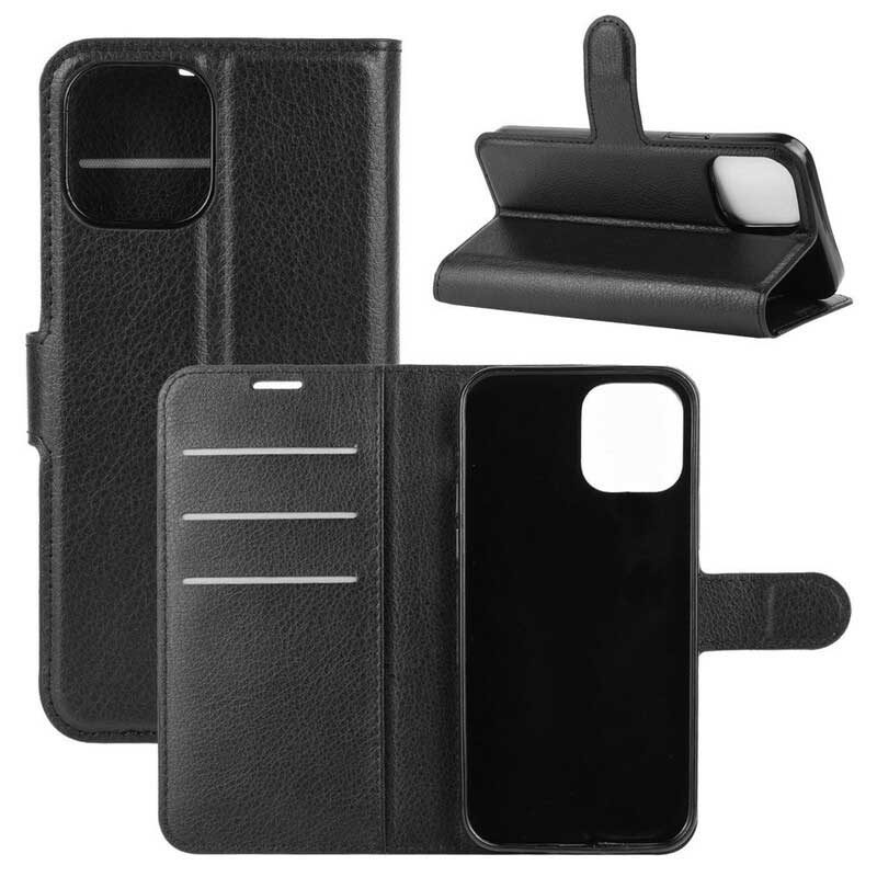 Flip Case Für iPhone 12 Pro Max Klassischer Litschi-ledereffekt