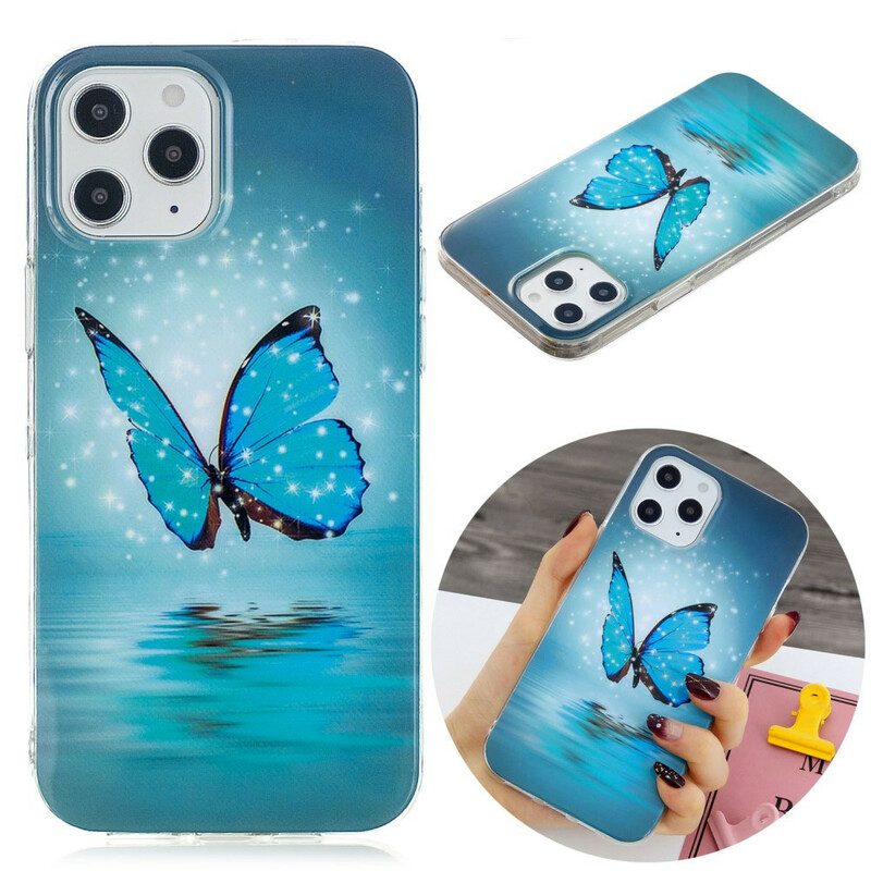 Handyhülle Für iPhone 12 Pro Max Fluoreszierender Blauer Schmetterling