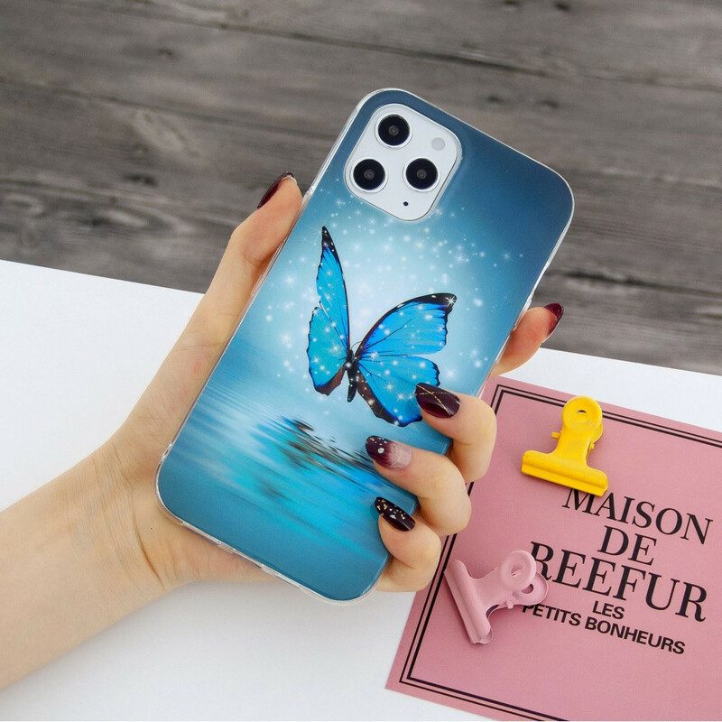 Handyhülle Für iPhone 12 Pro Max Fluoreszierender Blauer Schmetterling